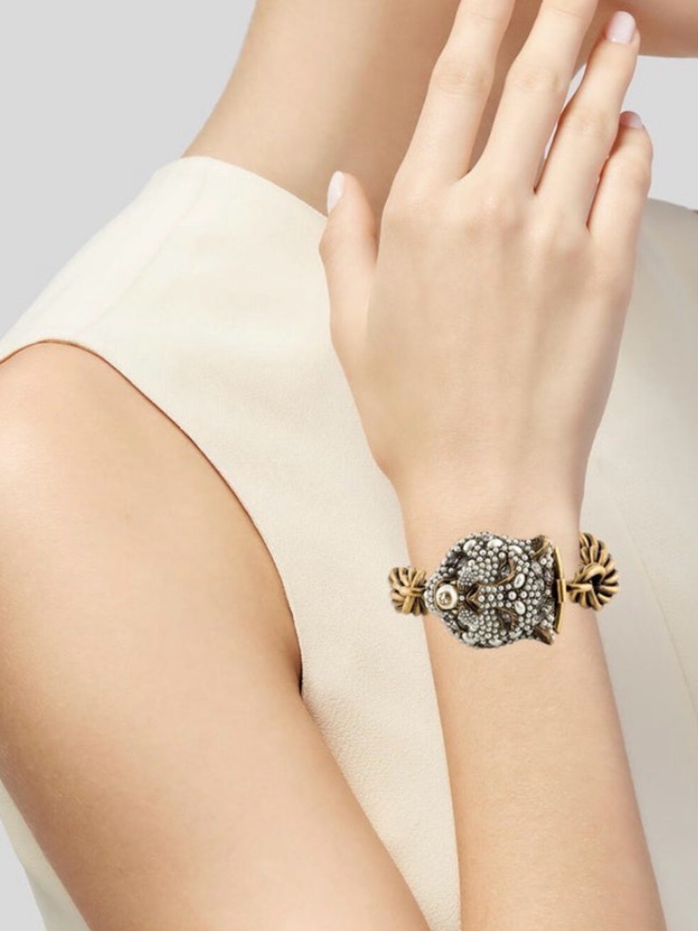 Gucci Feline brass & faux pearl bracelet